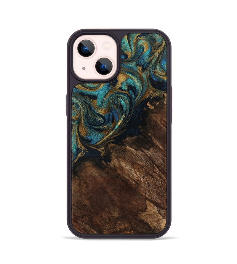 iPhone 14 Wood Phone Case - Earlene (Teal & Gold, 796006)