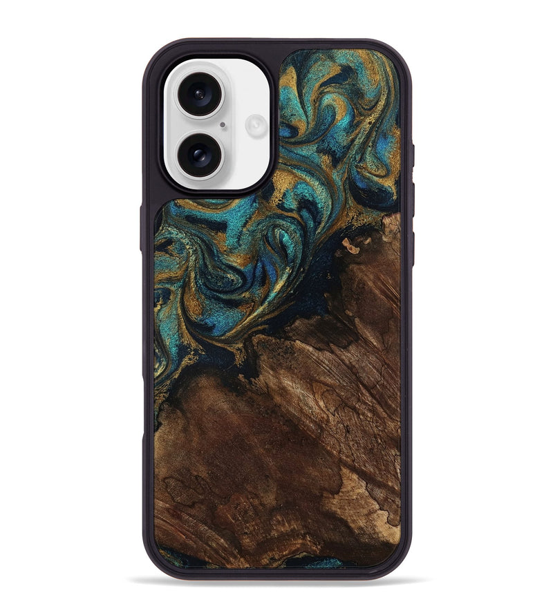 iPhone 16 Plus Wood Phone Case - Earlene (Teal & Gold, 796006)