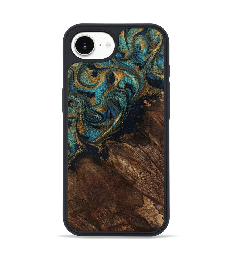 iPhone 16e Wood Phone Case - Earlene (Teal & Gold, 796006)