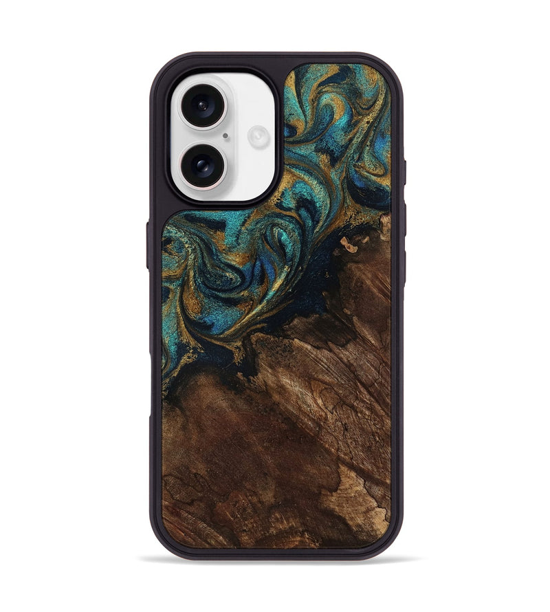 iPhone 17 Wood Phone Case - Earlene (Teal & Gold, 796006)