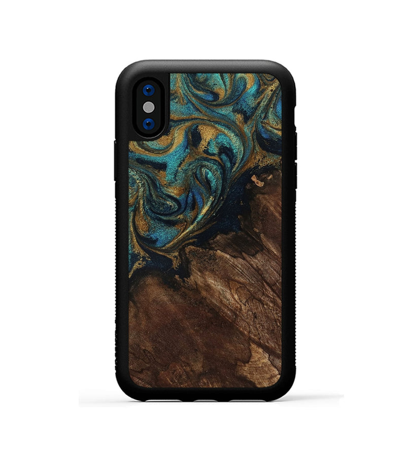 iPhone Xs Wood Phone Case - Earlene (Teal & Gold, 796006)