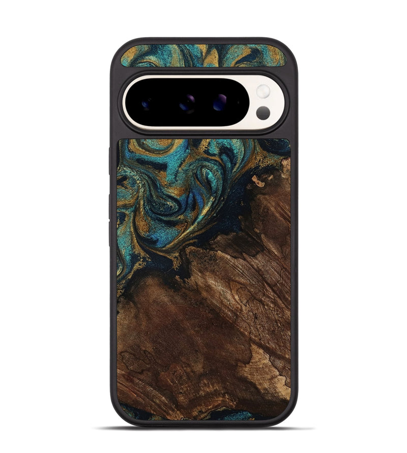 Pixel 9 Wood Phone Case - Earlene (Teal & Gold, 796006)
