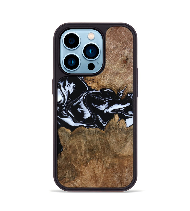iPhone 14 Pro Wood Phone Case - Zayla (Black & White, 796019)