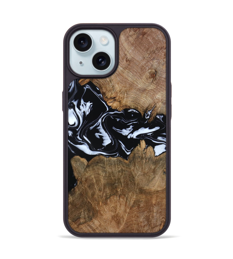 iPhone 15 Wood Phone Case - Zayla (Black & White, 796019)