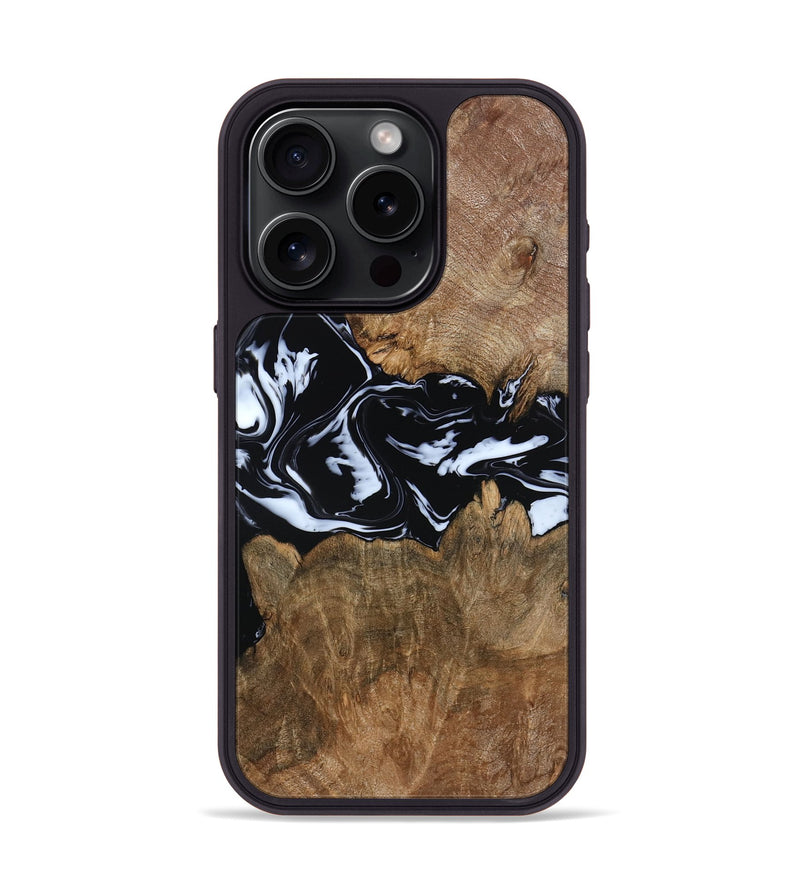 iPhone 15 Pro Wood Phone Case - Zayla (Black & White, 796019)