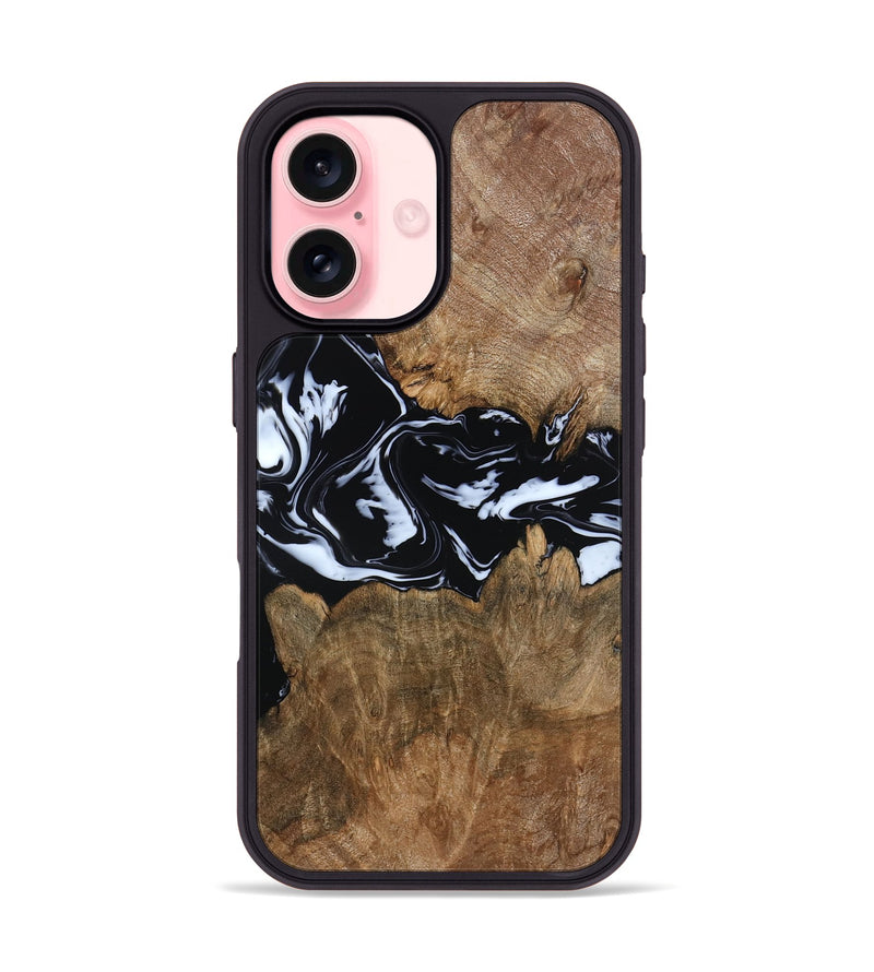 iPhone 16 Wood Phone Case - Zayla (Black & White, 796019)