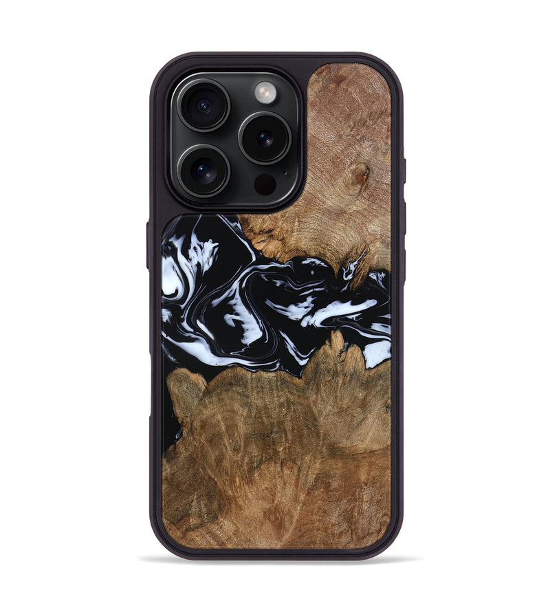 iPhone 16 Pro Wood Phone Case - Zayla (Black & White, 796019)