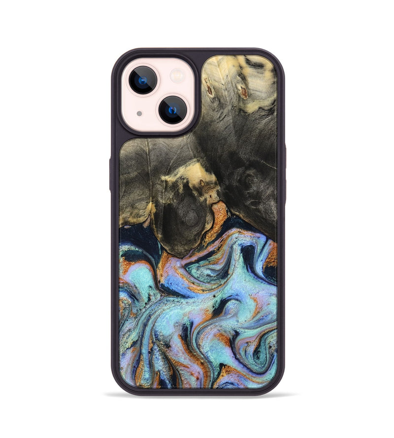 iPhone 14 Wood Phone Case - Stan (Teal & Gold, 796031)