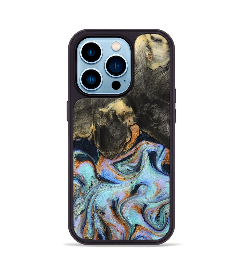 iPhone 14 Pro Wood Phone Case - Stan (Teal & Gold, 796031)