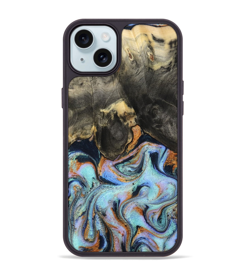 iPhone 15 Plus Wood Phone Case - Stan (Teal & Gold, 796031)