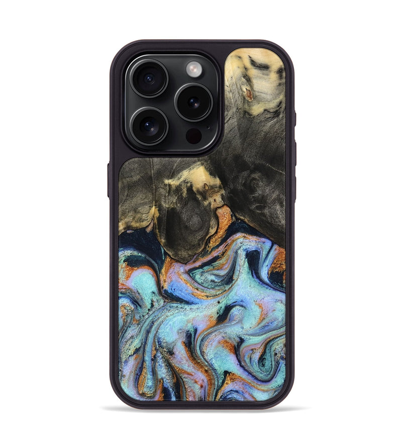 iPhone 15 Pro Wood Phone Case - Stan (Teal & Gold, 796031)