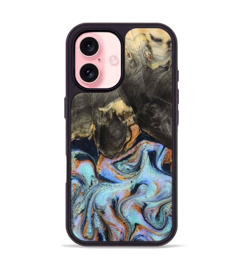 iPhone 16 Wood Phone Case - Stan (Teal & Gold, 796031)