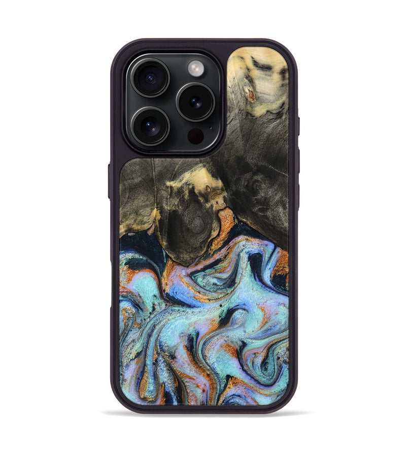 iPhone 16 Pro Wood Phone Case - Stan (Teal & Gold, 796031)