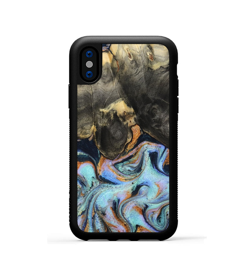 iPhone Xs Wood Phone Case - Stan (Teal & Gold, 796031)