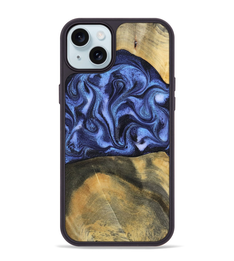 iPhone 15 Plus Wood Phone Case - Izaiah (Blue, 796124)