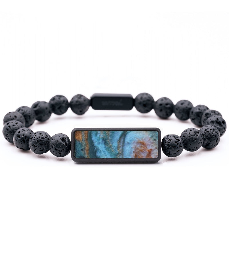 Lava Bead Wood Bracelet - Olga (Teal & Gold, 796243)