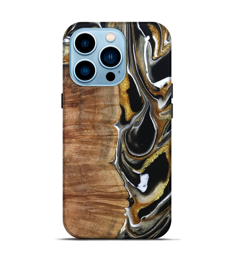 iPhone 14 Pro Wood Live Edge Phone Case - Morris (Black & White, 796383)