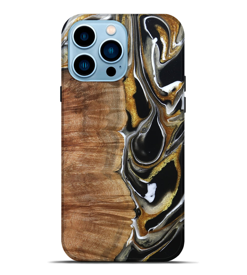 iPhone 14 Pro Max Wood Live Edge Phone Case - Morris (Black & White, 796383)