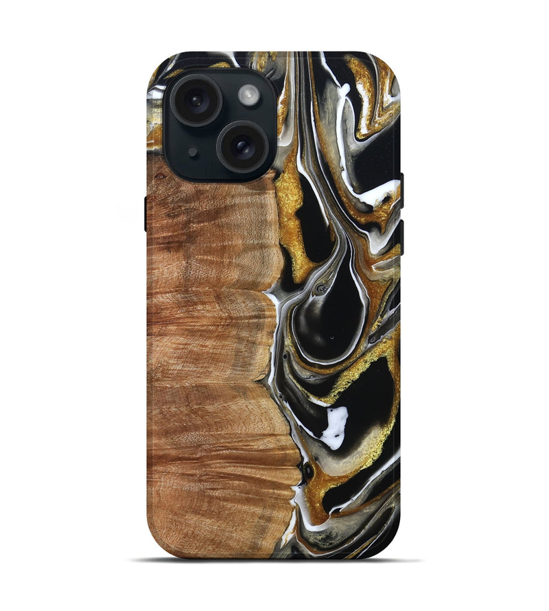 iPhone 15 Wood Live Edge Phone Case - Morris (Black & White, 796383)