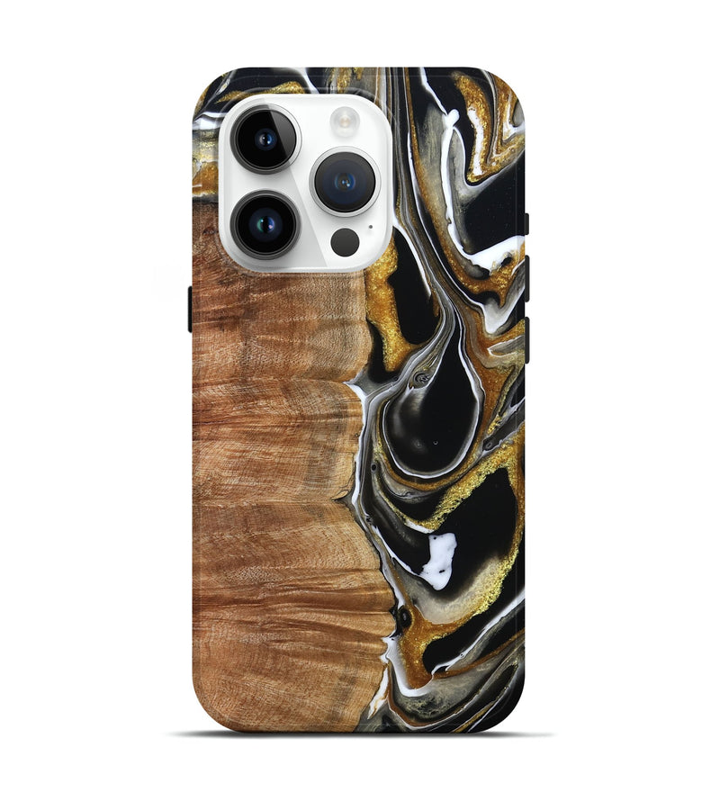 iPhone 15 Pro Wood Live Edge Phone Case - Morris (Black & White, 796383)