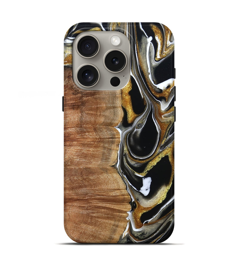 iPhone 16 Pro Wood Live Edge Phone Case - Morris (Black & White, 796383)