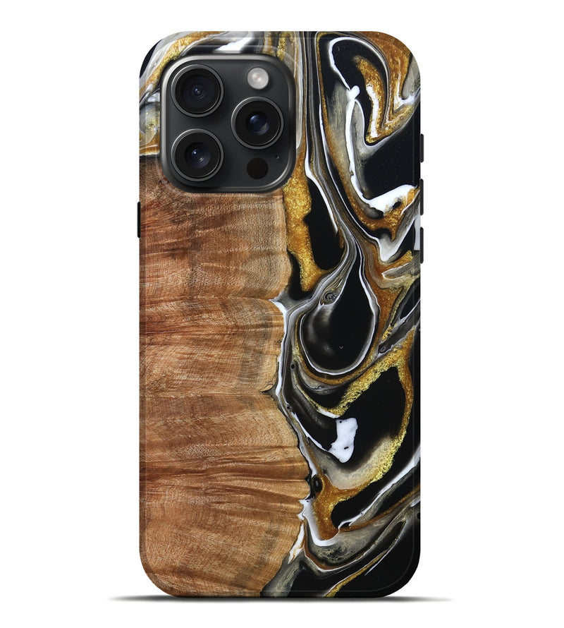 iPhone 16 Pro Max Wood Live Edge Phone Case - Morris (Black & White, 796383)