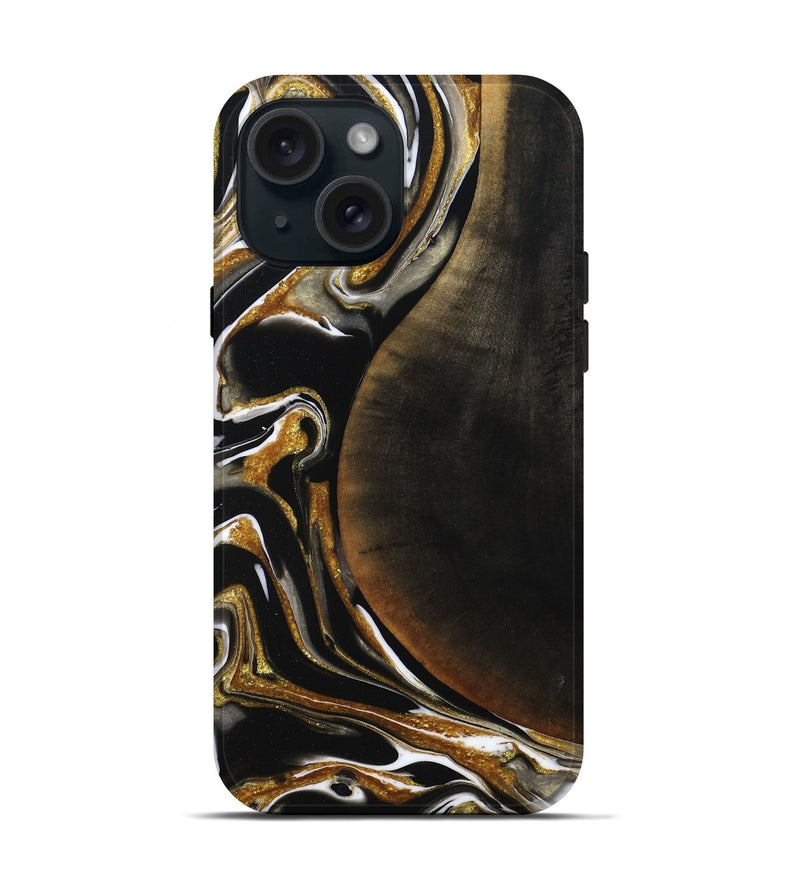 iPhone 15 Wood Live Edge Phone Case - Dangelo (Black & White, 796384)