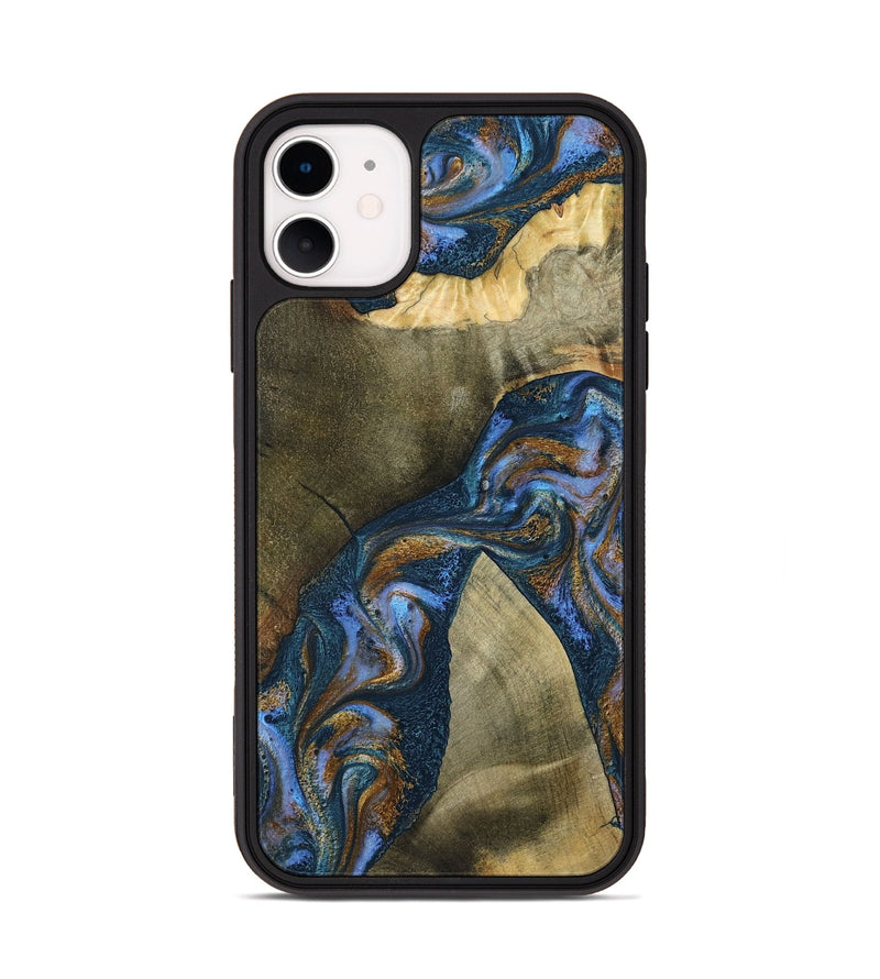 iPhone 11 Wood Phone Case - Jeanne (Teal & Gold, 796488)