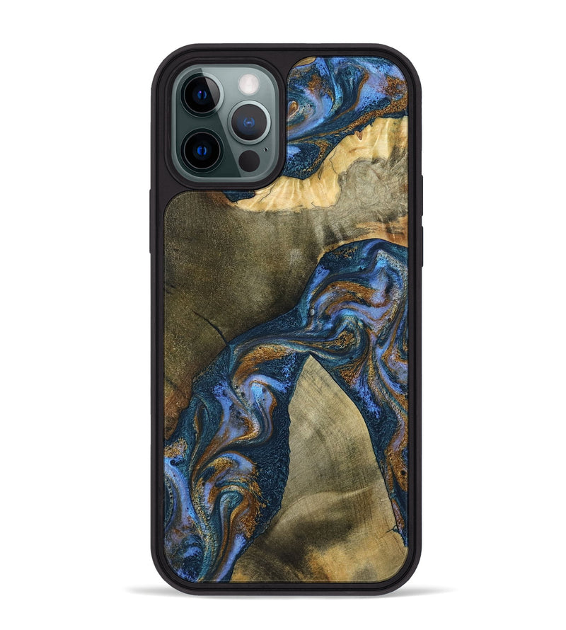 iPhone 12 Pro Max Wood Phone Case - Jeanne (Teal & Gold, 796488)