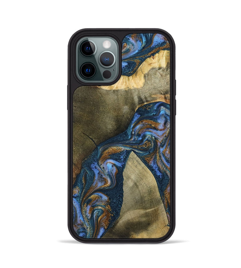 iPhone 12 Pro Wood Phone Case - Jeanne (Teal & Gold, 796488)