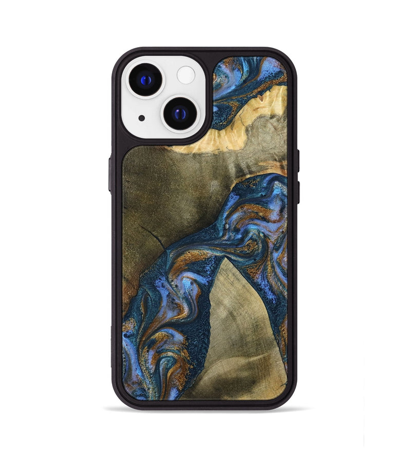 iPhone 13 Wood Phone Case - Jeanne (Teal & Gold, 796488)