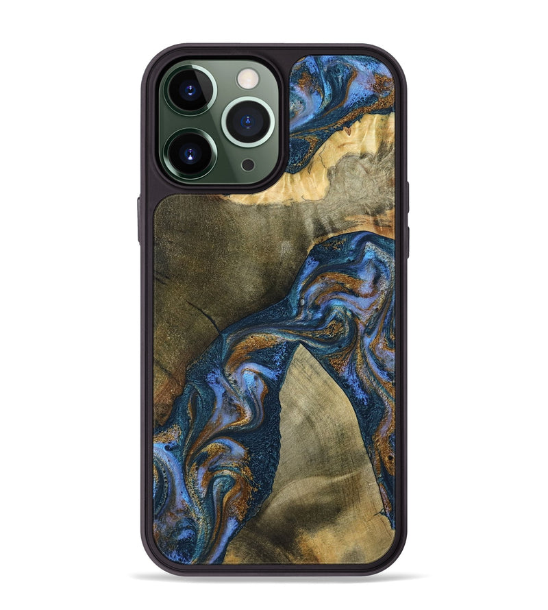 iPhone 13 Pro Max Wood Phone Case - Jeanne (Teal & Gold, 796488)