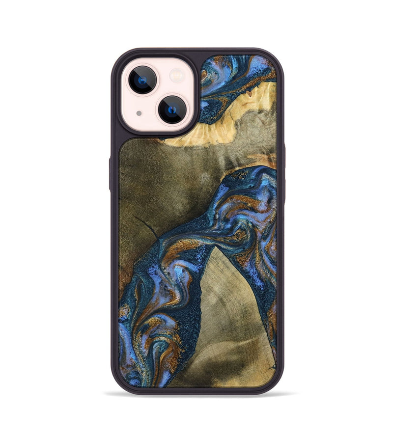 iPhone 14 Wood Phone Case - Jeanne (Teal & Gold, 796488)