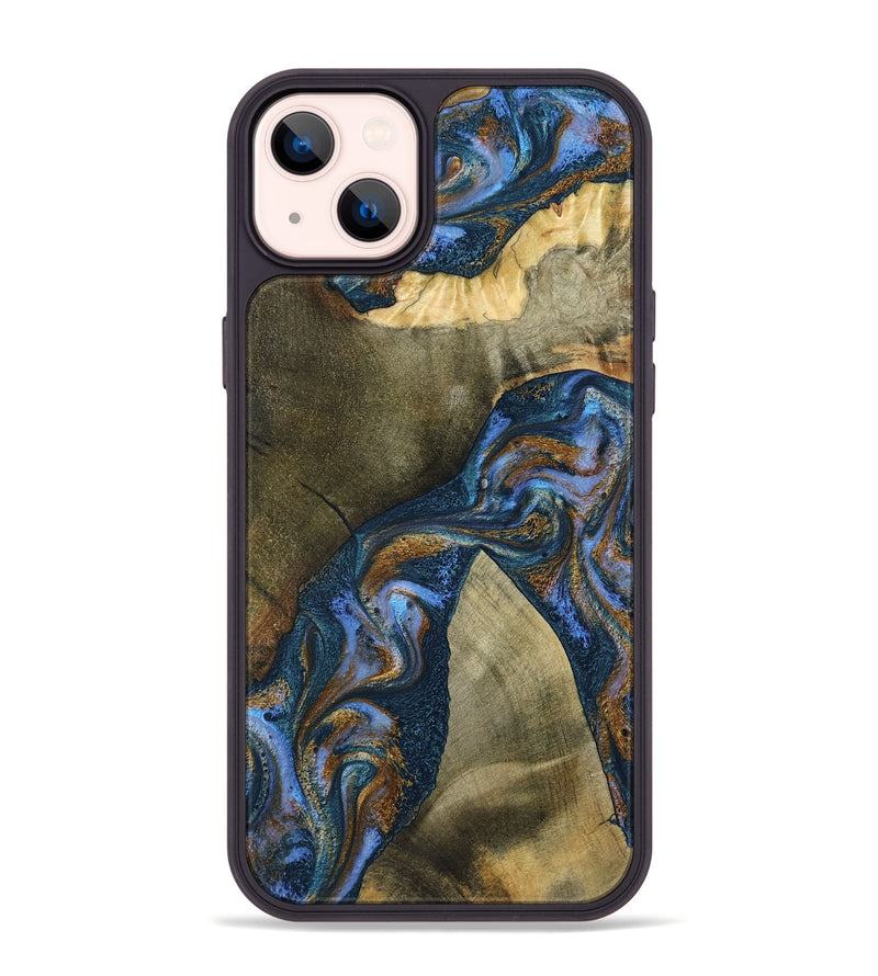 iPhone 14 Plus Wood Phone Case - Jeanne (Teal & Gold, 796488)