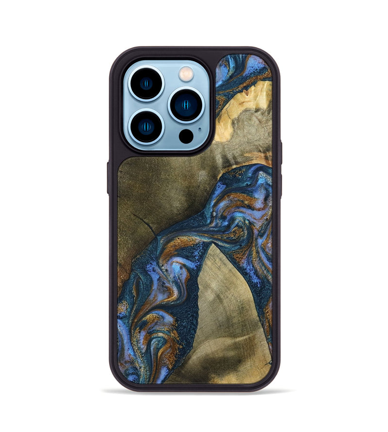 iPhone 14 Pro Wood Phone Case - Jeanne (Teal & Gold, 796488)
