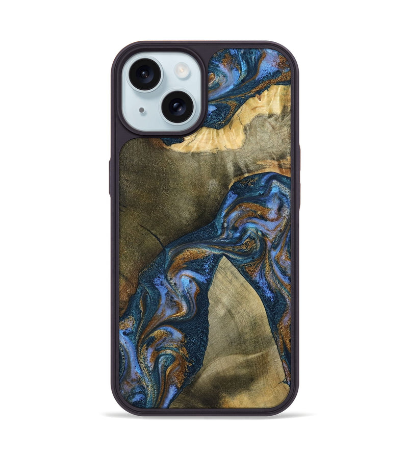 iPhone 15 Wood Phone Case - Jeanne (Teal & Gold, 796488)