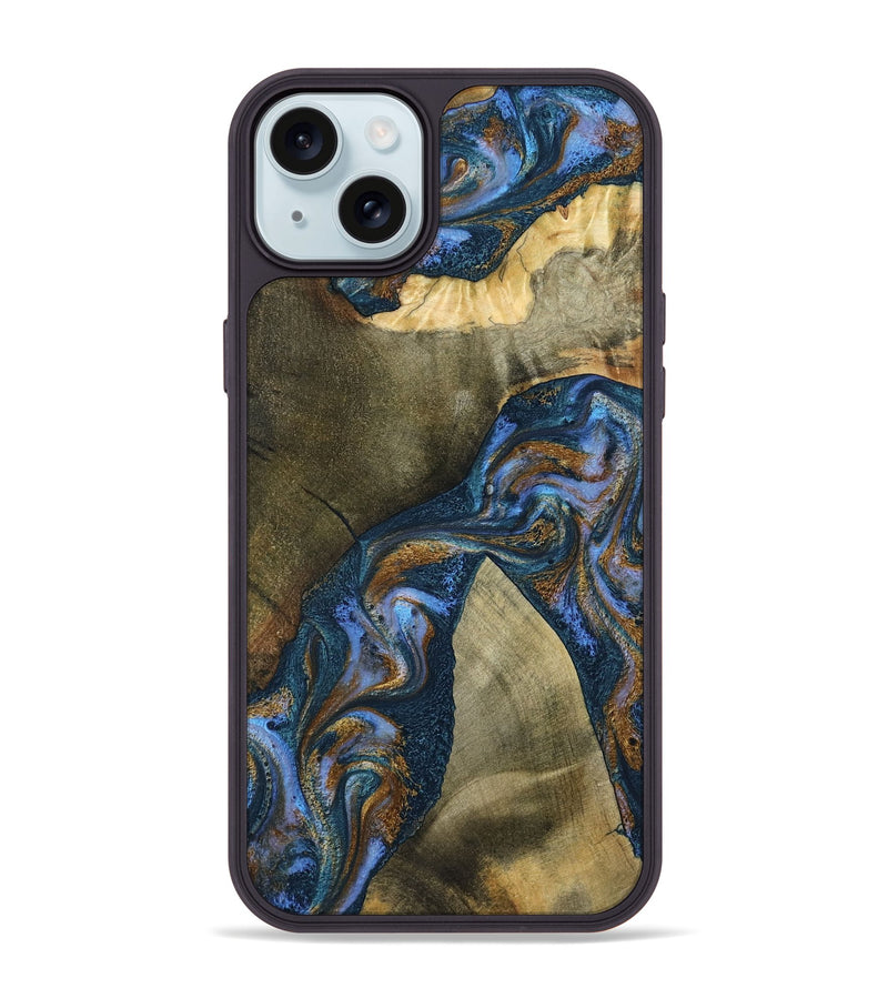 iPhone 15 Plus Wood Phone Case - Jeanne (Teal & Gold, 796488)