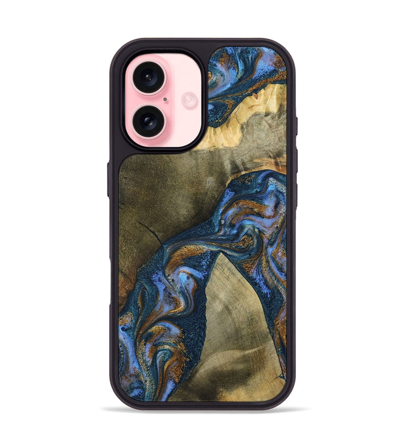 iPhone 16 Wood Phone Case - Jeanne (Teal & Gold, 796488)