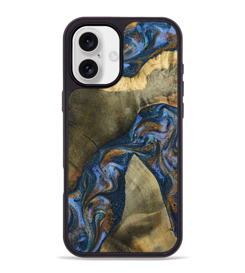 iPhone 16 Plus Wood Phone Case - Jeanne (Teal & Gold, 796488)