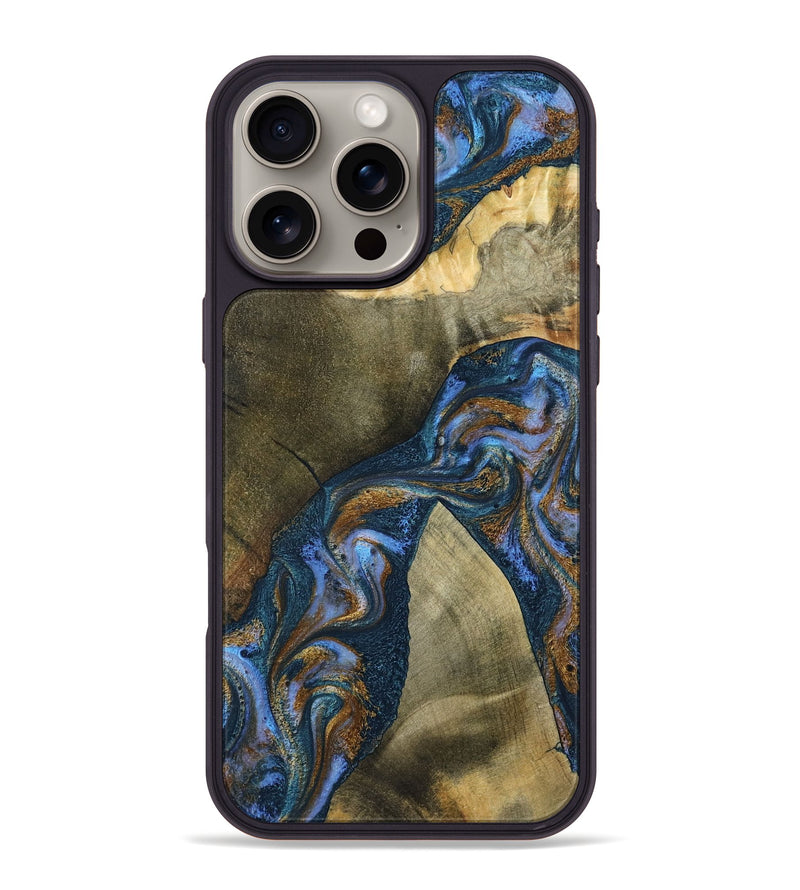 iPhone 16 Pro Max Wood Phone Case - Jeanne (Teal & Gold, 796488)