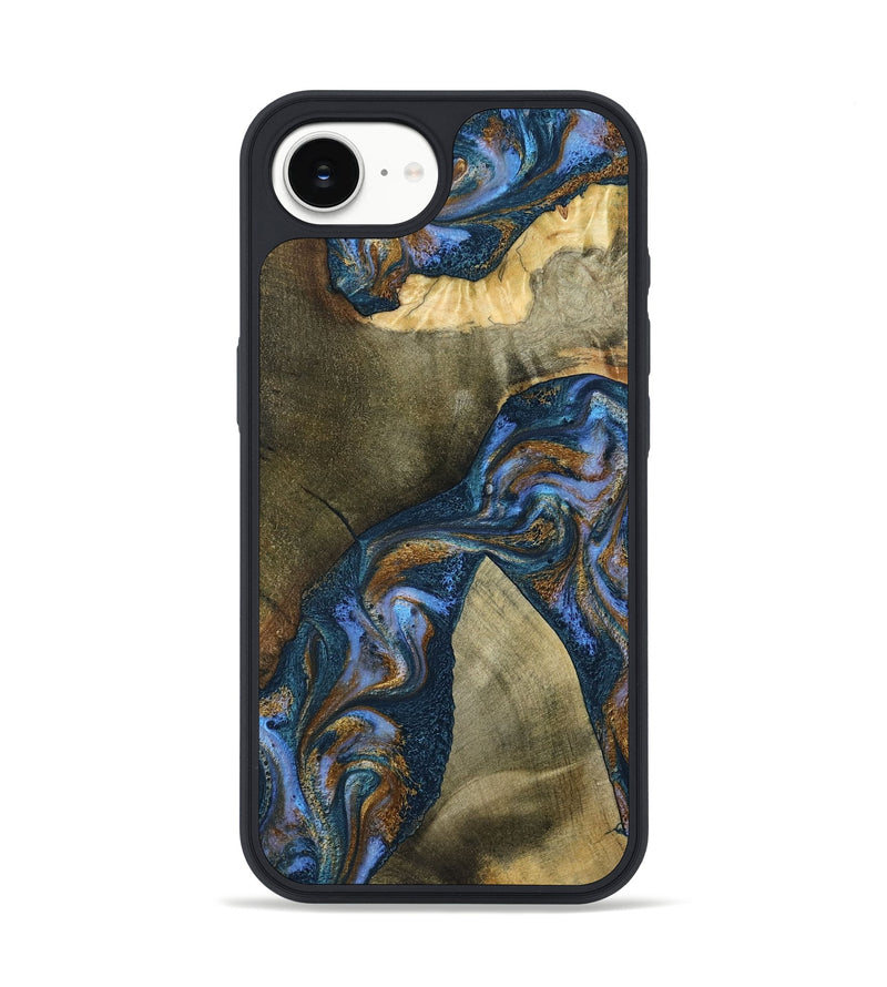 iPhone 16e Wood Phone Case - Jeanne (Teal & Gold, 796488)