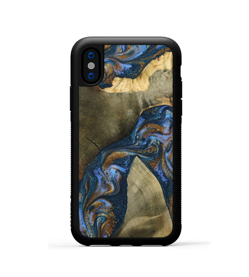 iPhone Xs Wood Phone Case - Jeanne (Teal & Gold, 796488)