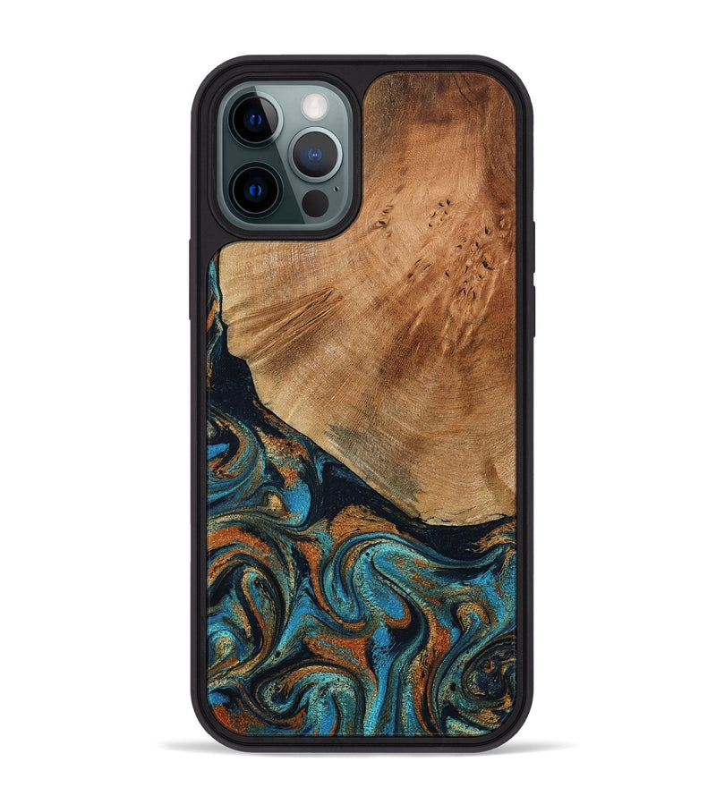 iPhone 12 Pro Max Wood Phone Case - Yusuf (Teal & Gold, 796523)