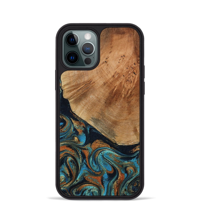 iPhone 12 Pro Wood Phone Case - Yusuf (Teal & Gold, 796523)