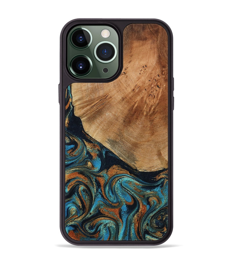 iPhone 13 Pro Max Wood Phone Case - Yusuf (Teal & Gold, 796523)