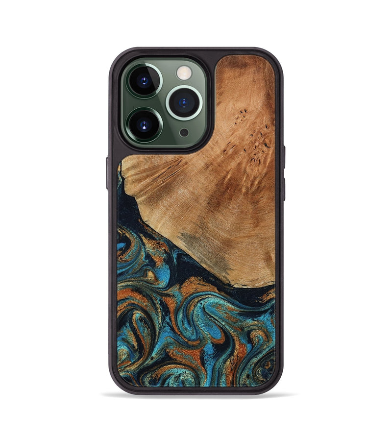 iPhone 13 Pro Wood Phone Case - Yusuf (Teal & Gold, 796523)