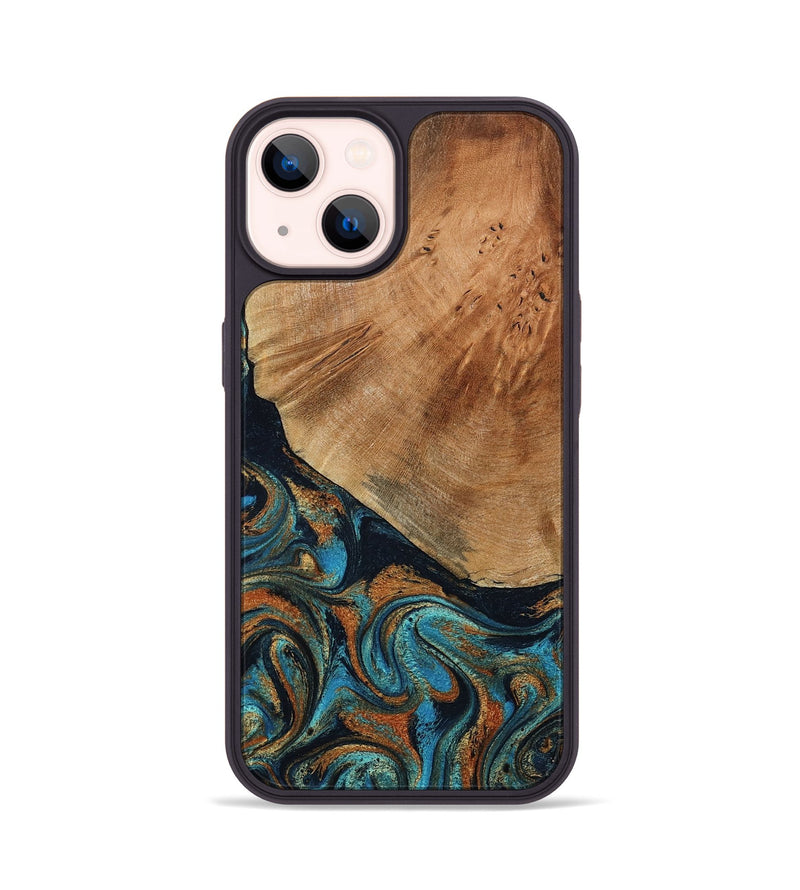 iPhone 14 Wood Phone Case - Yusuf (Teal & Gold, 796523)