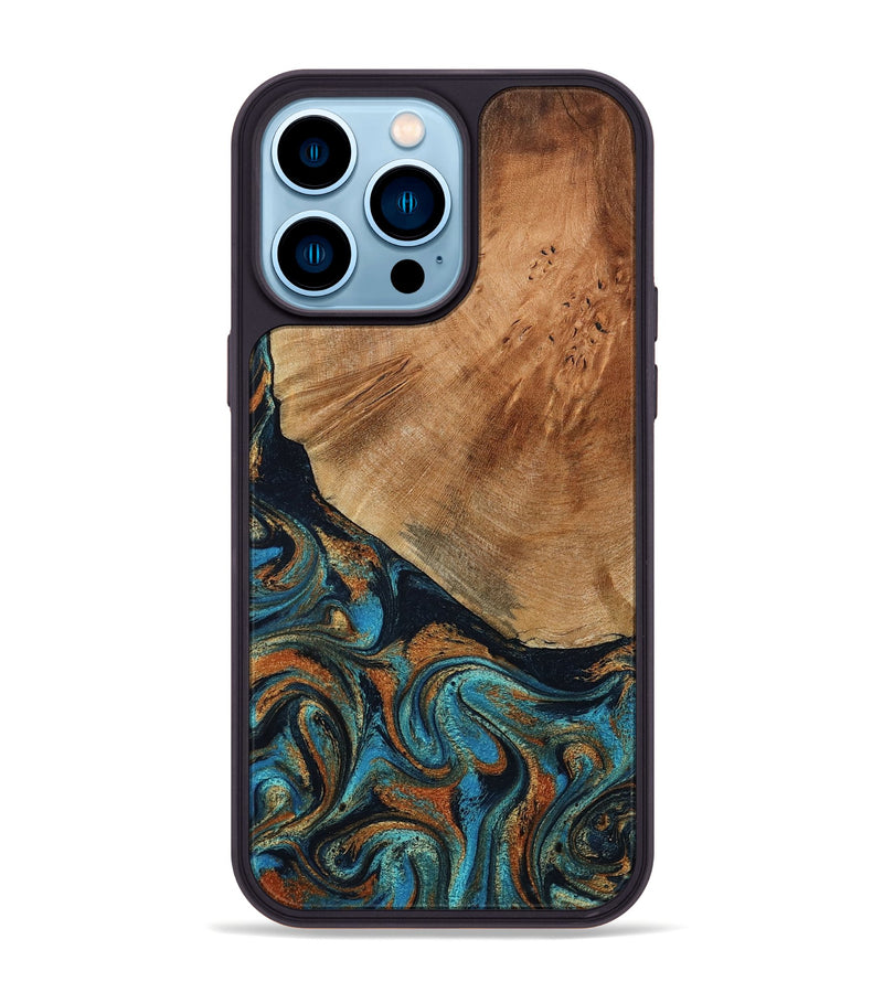 iPhone 14 Pro Max Wood Phone Case - Yusuf (Teal & Gold, 796523)