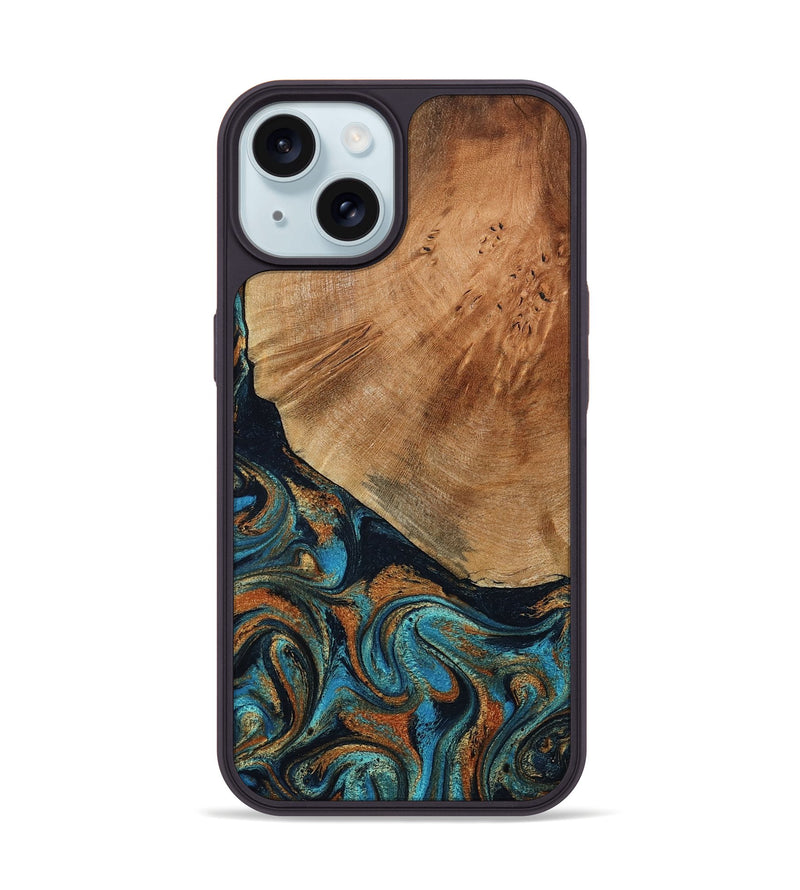 iPhone 15 Wood Phone Case - Yusuf (Teal & Gold, 796523)