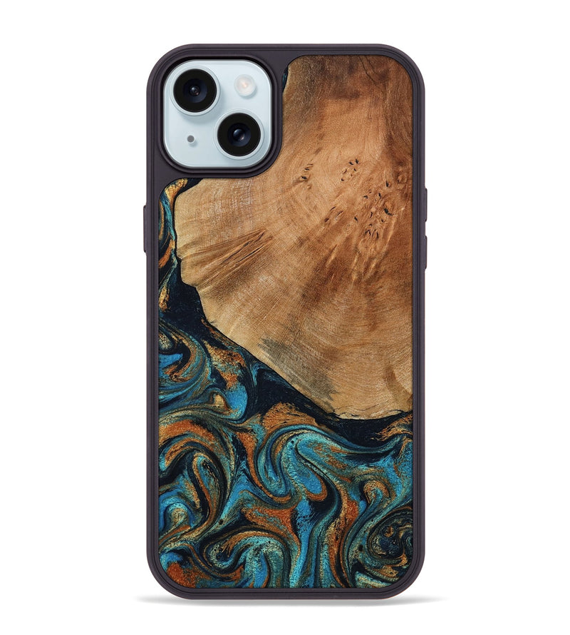 iPhone 15 Plus Wood Phone Case - Yusuf (Teal & Gold, 796523)
